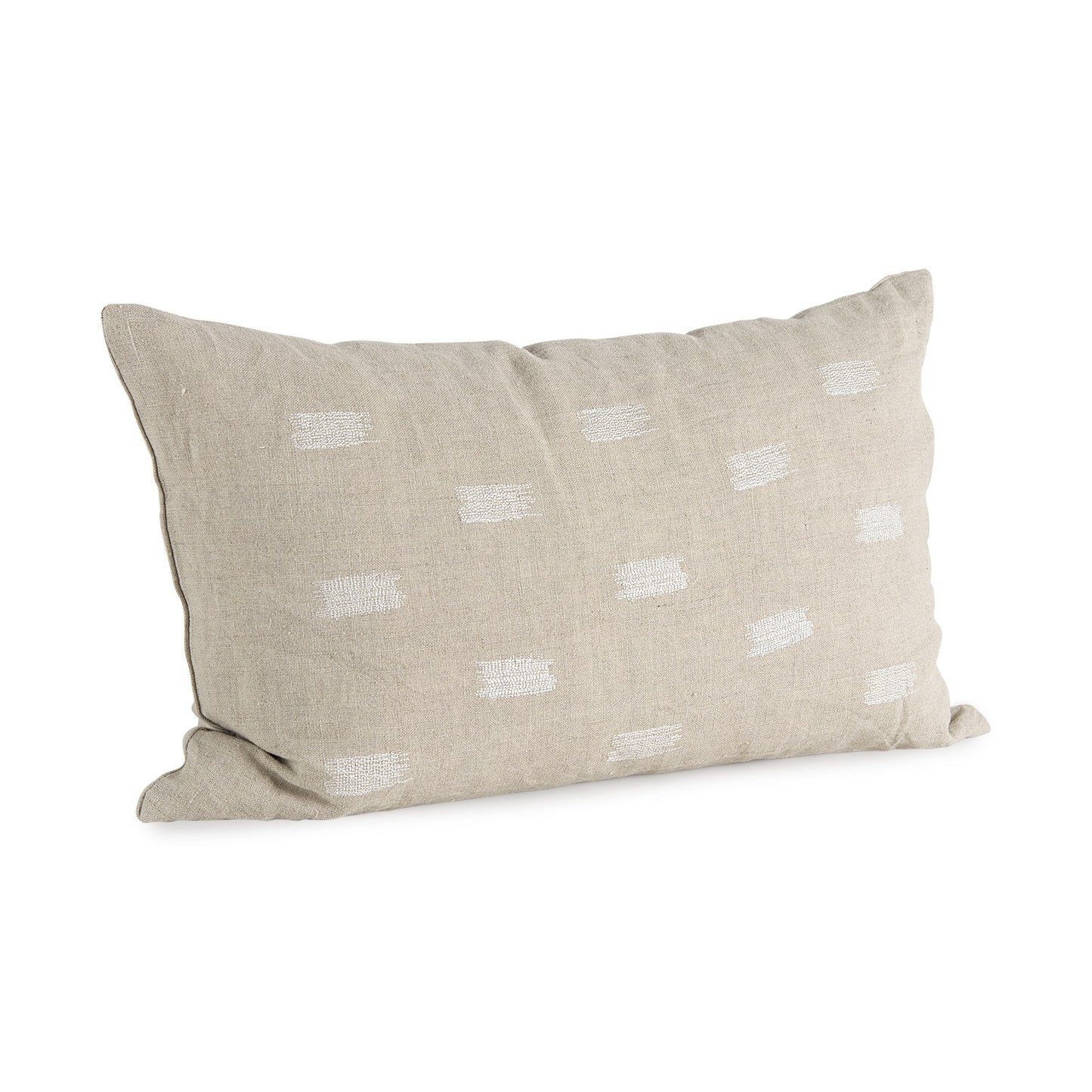 Canvas Beige And White Lumbar Accent Pillow Cover