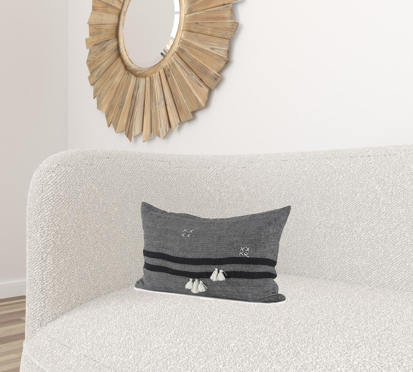 Dark Gray Detailed Lumbar Throw Pillow Cover