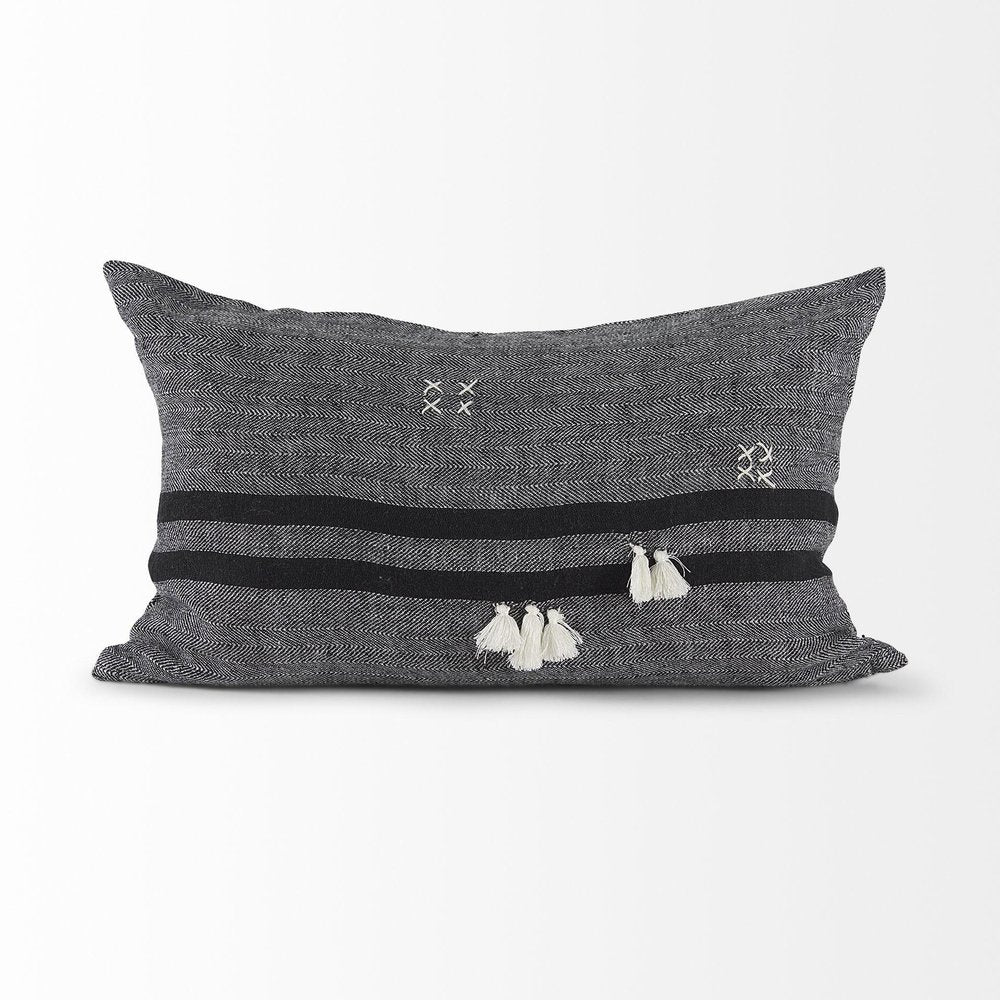 Dark Gray Detailed Lumbar Throw Pillow Cover