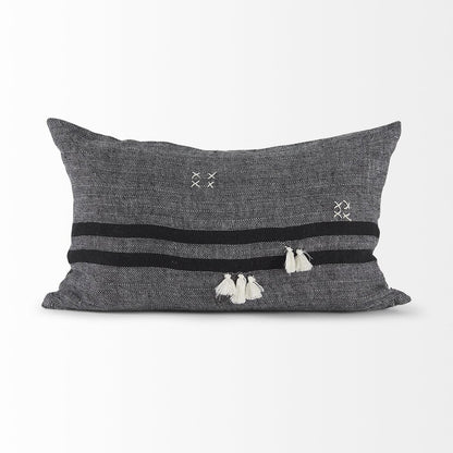 Dark Gray Detailed Lumbar Throw Pillow Cover