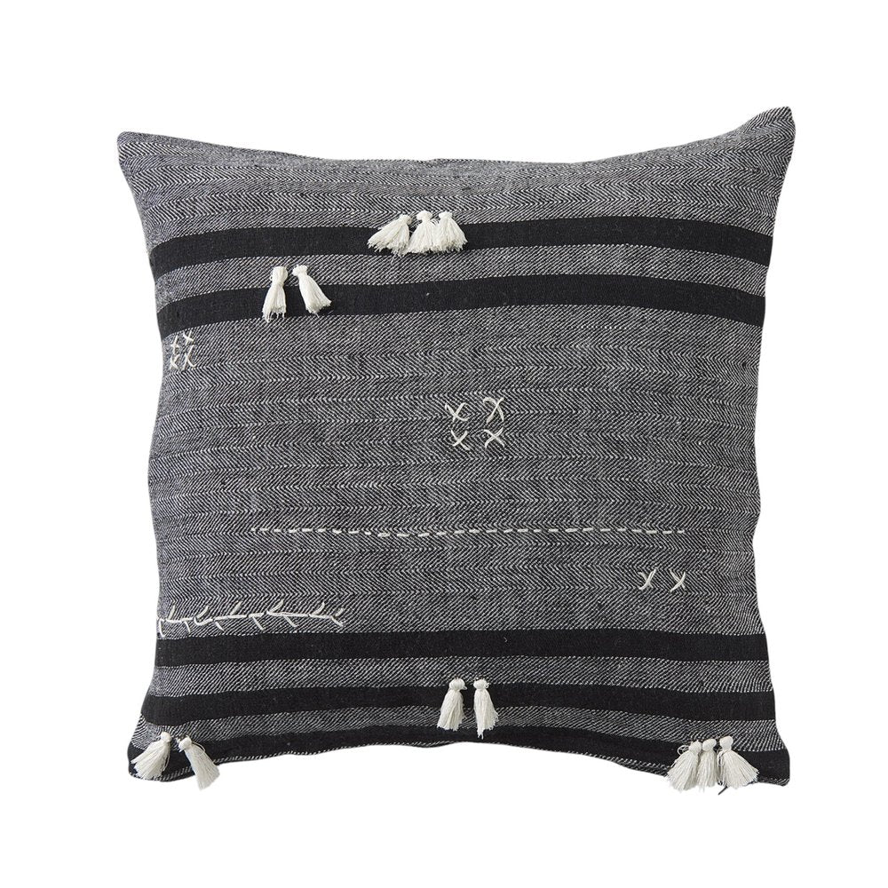 Dark Gray Detailed Throw Pillow Cover