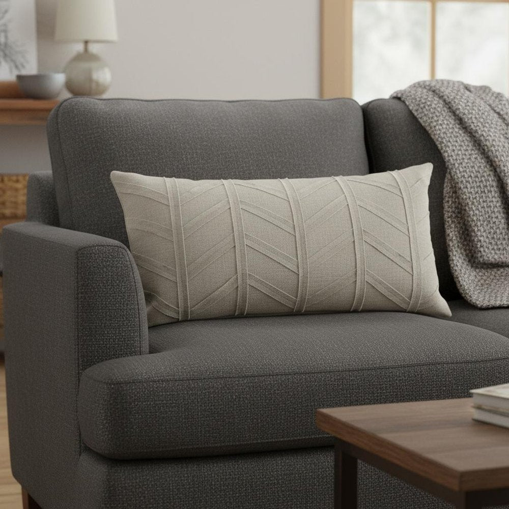 Light Gray Chevron Textured Lumbar Pillow Cover