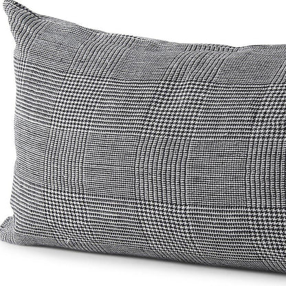 14" X 26" Black And White Herringbone Plaid Linen Throw Pillow Cover