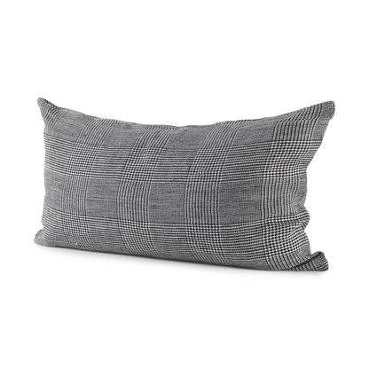14" X 26" Black And White Herringbone Plaid Linen Throw Pillow Cover