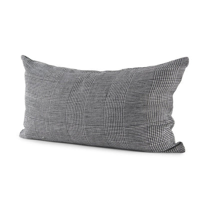 14" X 26" Black And White Herringbone Plaid Linen Throw Pillow Cover
