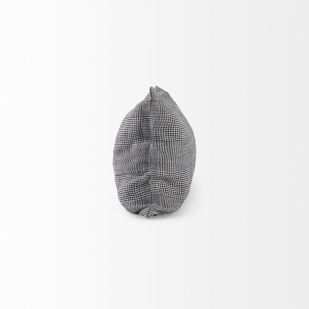 14" X 26" Black And White Herringbone Plaid Linen Throw Pillow Cover