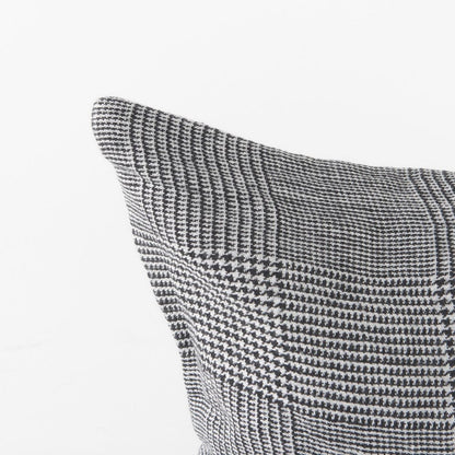 14" X 26" Black And White Herringbone Plaid Linen Throw Pillow Cover