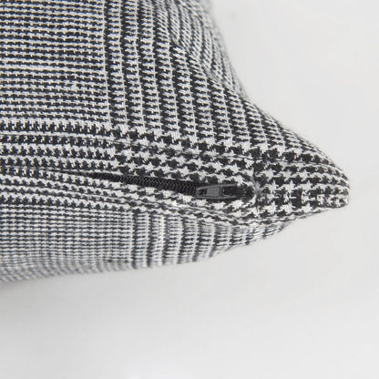 14" X 26" Black And White Herringbone Plaid Linen Throw Pillow Cover