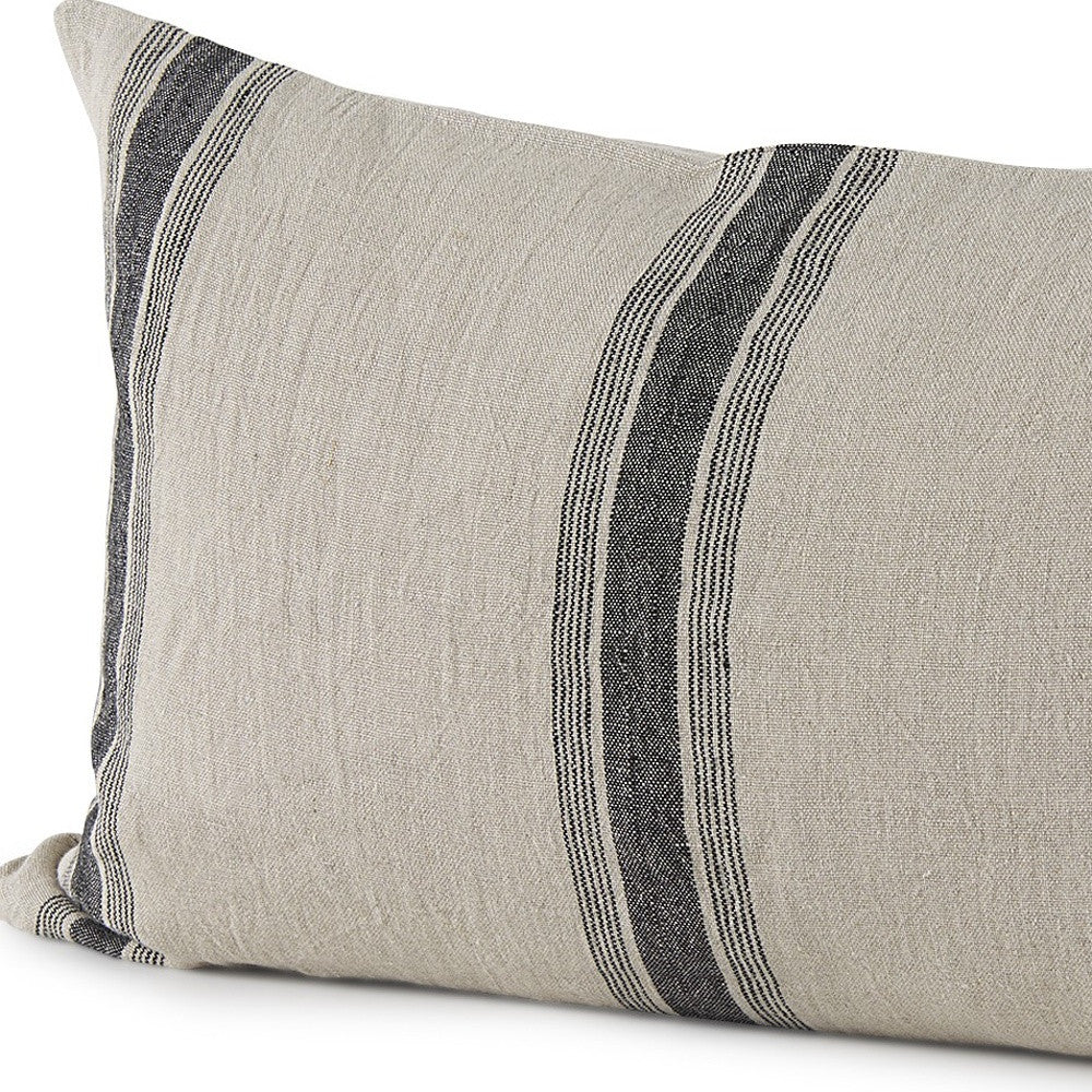 Beige And Black Striped Lumbar Pillow Cover