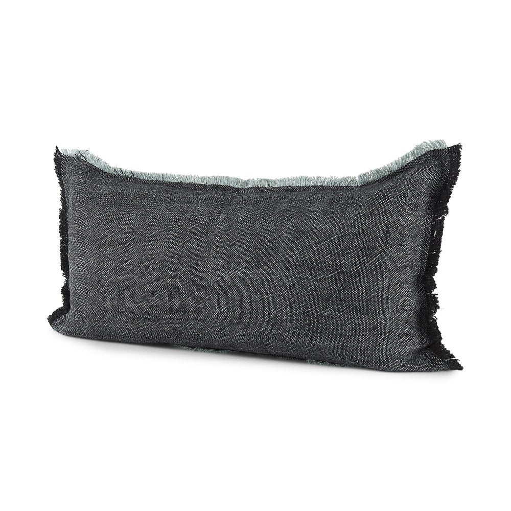 14" X 26" Black And Aqua Linen Throw Pillow Cover