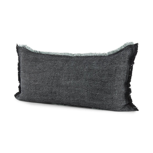 14" X 26" Black And Aqua Linen Throw Pillow Cover