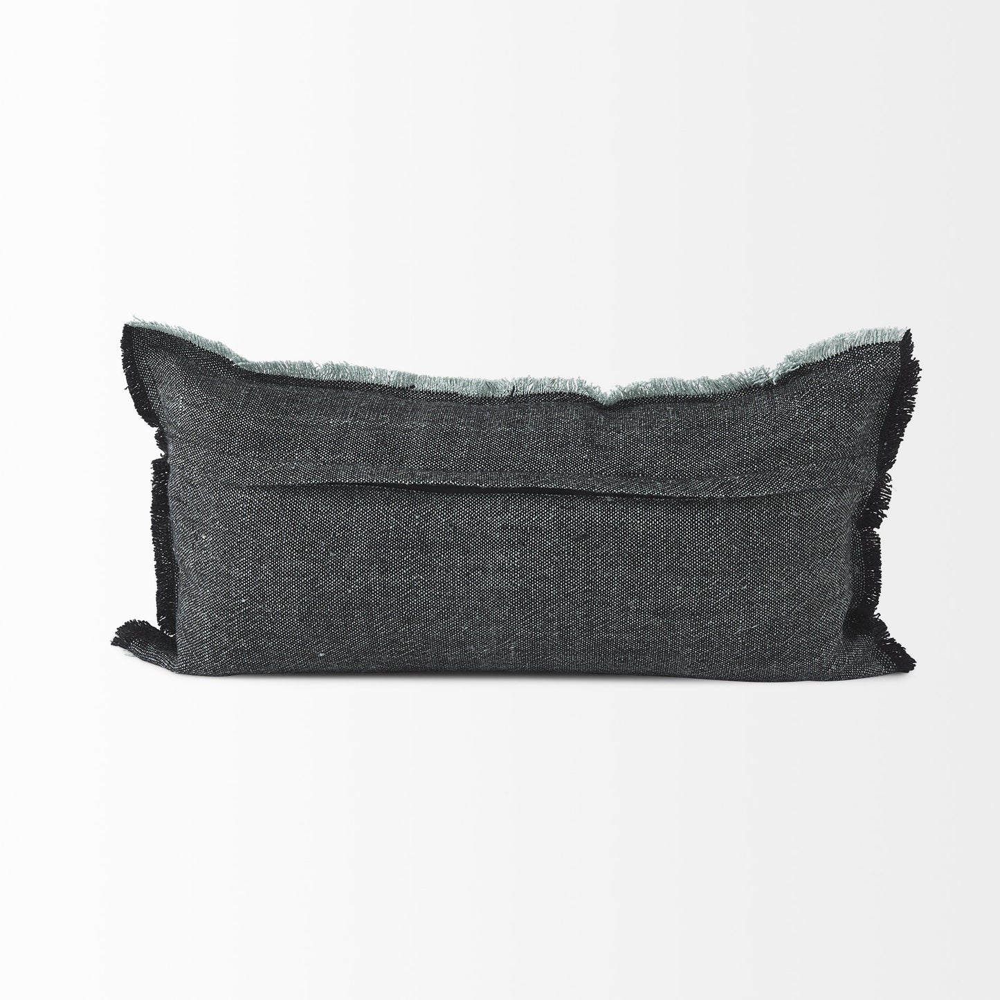 Dark Gray Fringed Lumbar Throw Pillow Cover