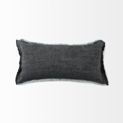 14" X 26" Black And Aqua Linen Throw Pillow Cover