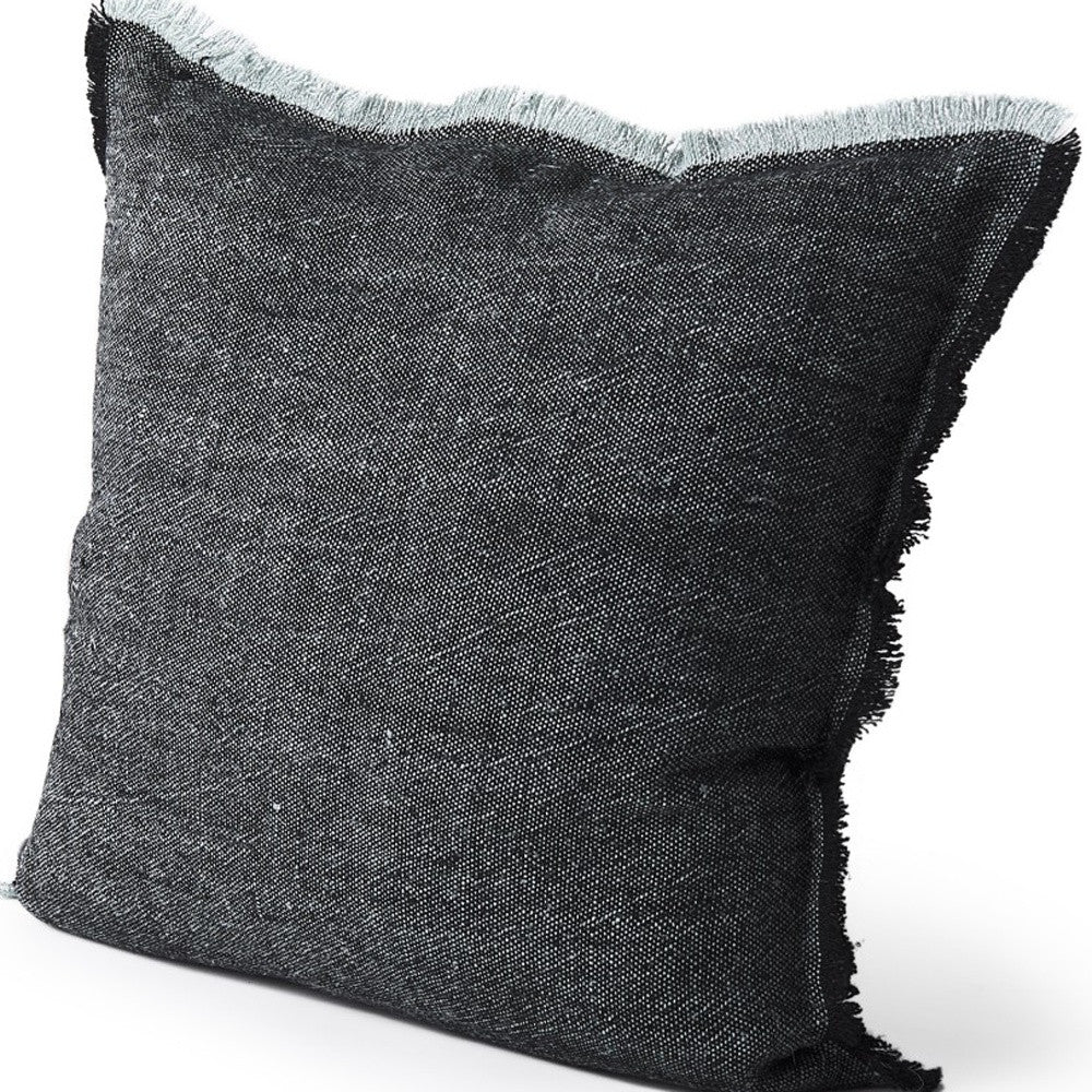 Dark Gray Fringed Throw Pillow Cover