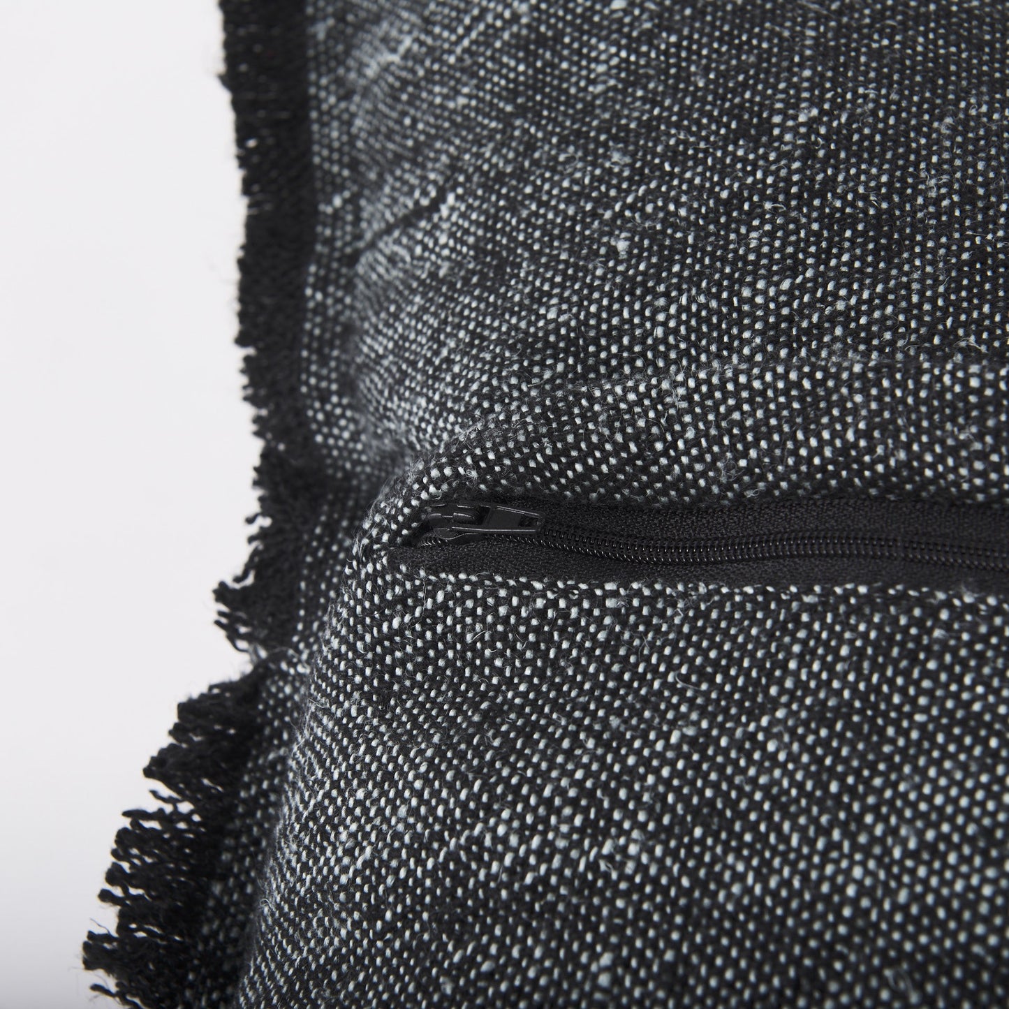 Dark Gray Fringed Throw Pillow Cover