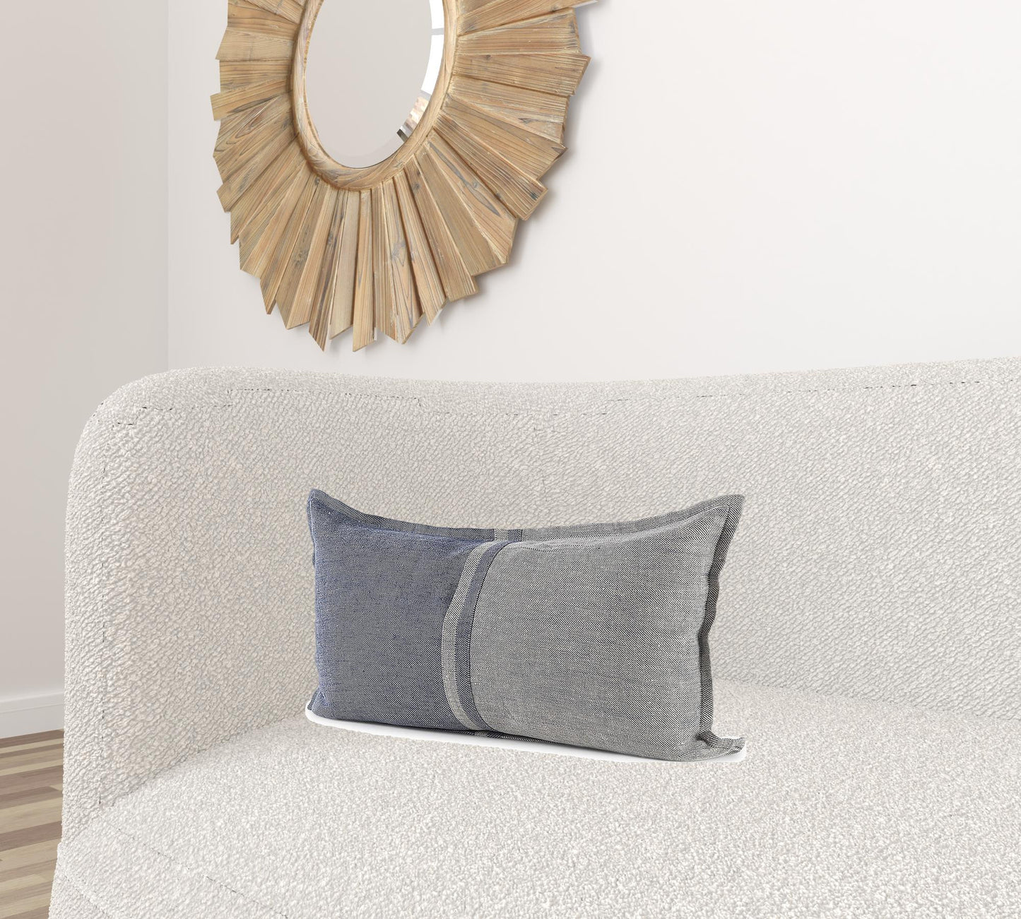 Gray And Blue Color Block Lumbar Pillow Cover