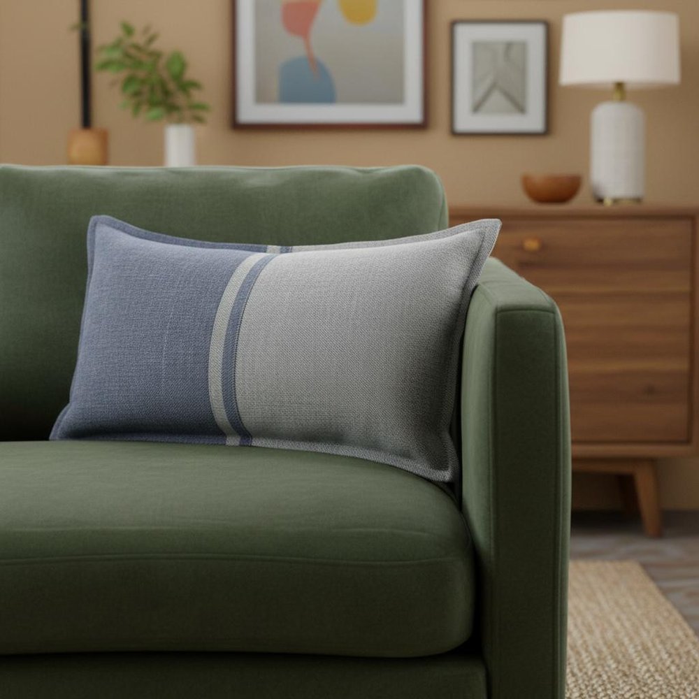 Gray And Blue Color Block Lumbar Pillow Cover