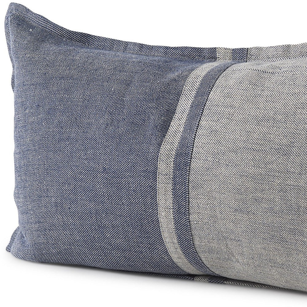 Gray And Blue Color Block Lumbar Pillow Cover
