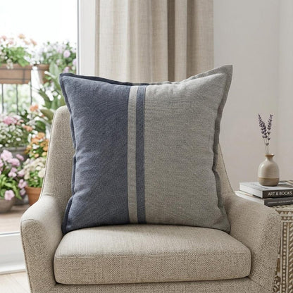 20" Blue And Gray Striped Linen Throw Pillow Cover