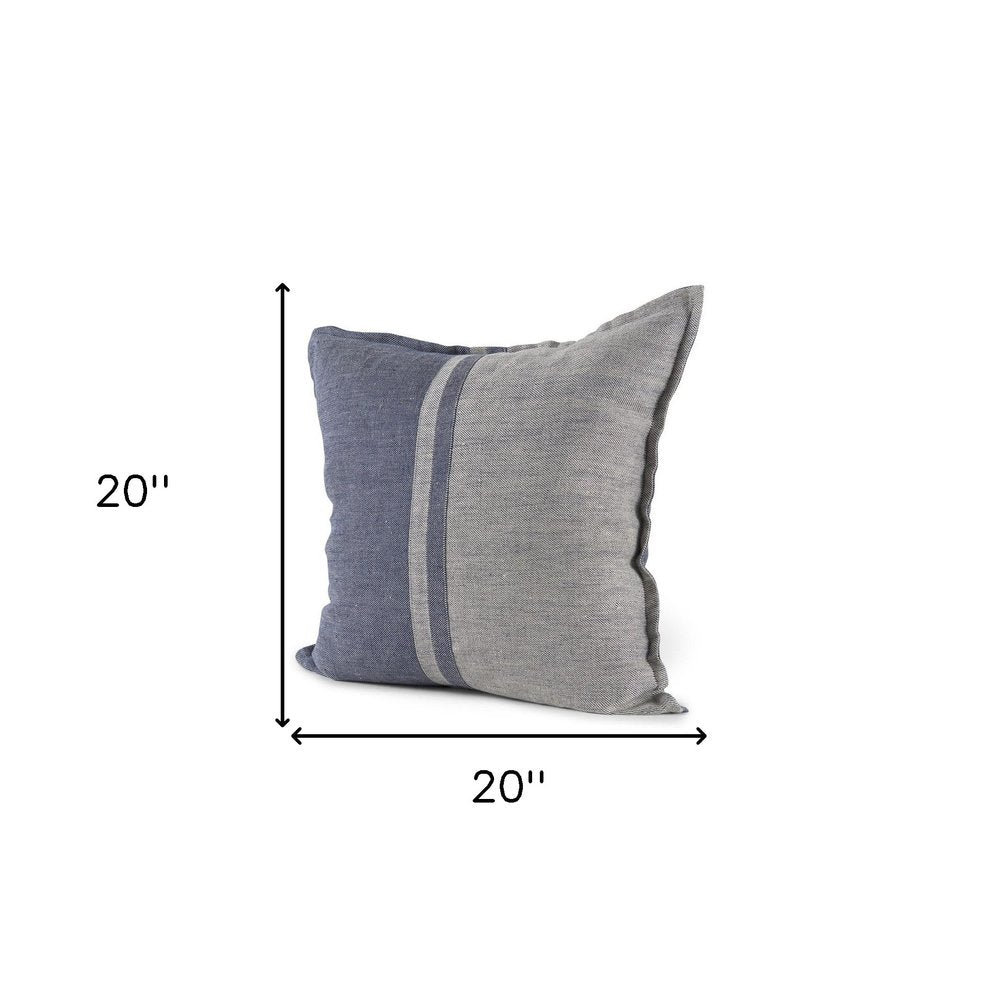 20" Blue And Gray Striped Linen Throw Pillow Cover