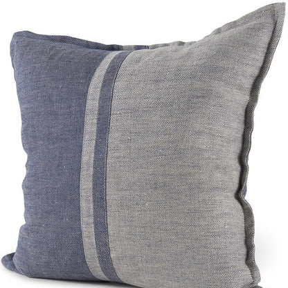 20" Blue And Gray Striped Linen Throw Pillow Cover