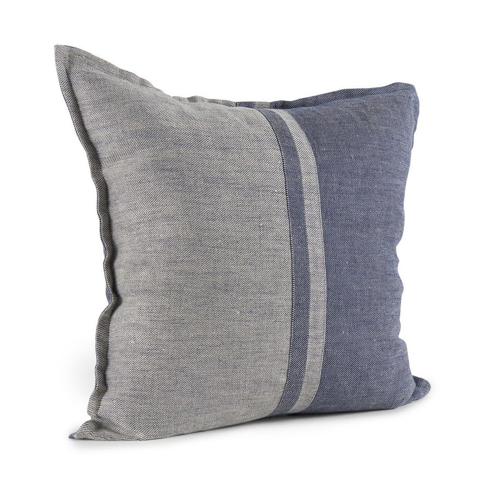 20" Blue And Gray Striped Linen Throw Pillow Cover