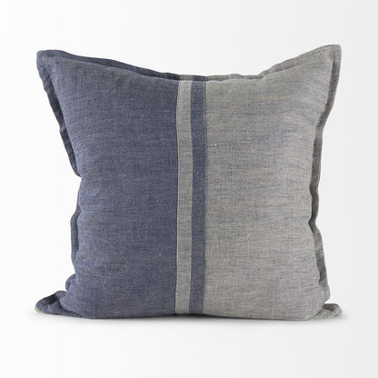 20" Blue And Gray Striped Linen Throw Pillow Cover