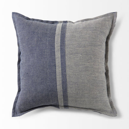 20" Blue And Gray Striped Linen Throw Pillow Cover