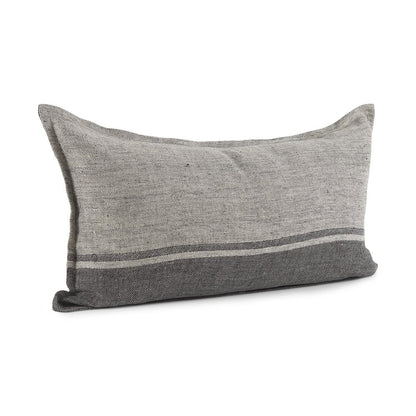 14" X 26" Dark Gray And Light Gray Striped Linen Lumbar Throw Pillow Cover