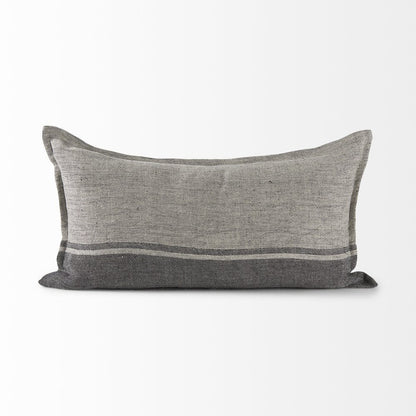 14" X 26" Dark Gray And Light Gray Striped Linen Lumbar Throw Pillow Cover