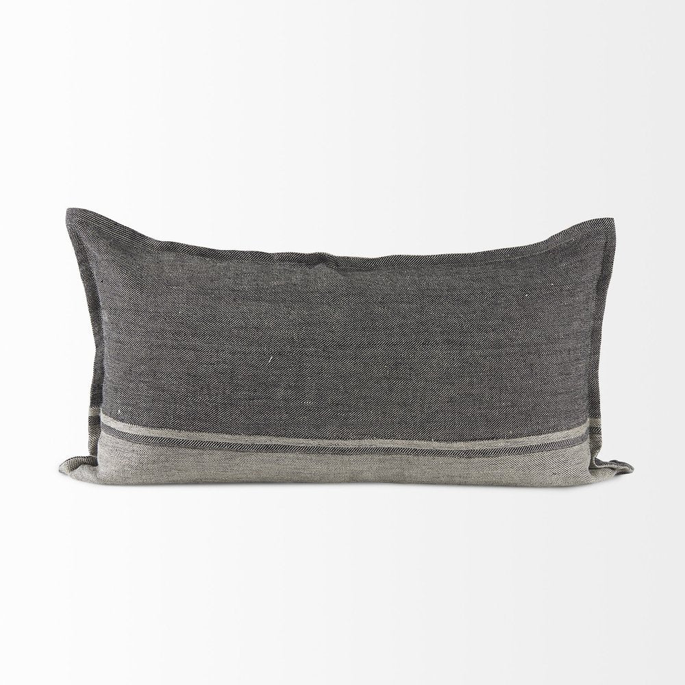 14" X 26" Dark Gray And Light Gray Striped Linen Lumbar Throw Pillow Cover