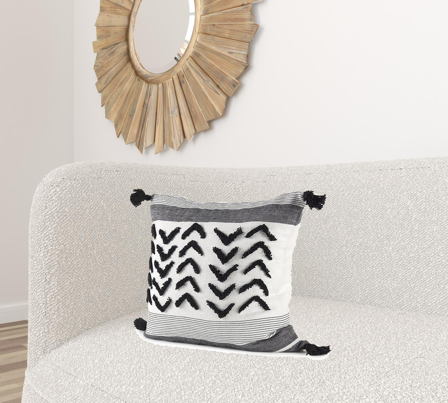 White And Gray Fringed Pillow Cover