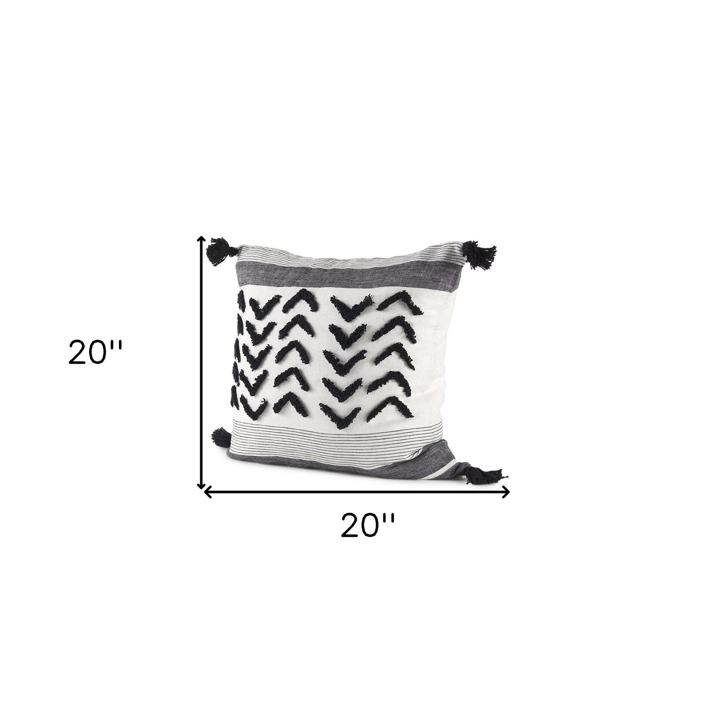 White And Gray Fringed Pillow Cover