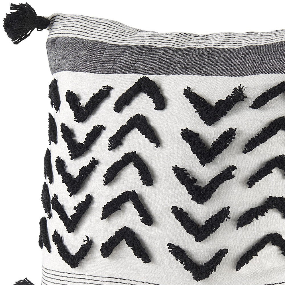 White And Gray Fringed Pillow Cover