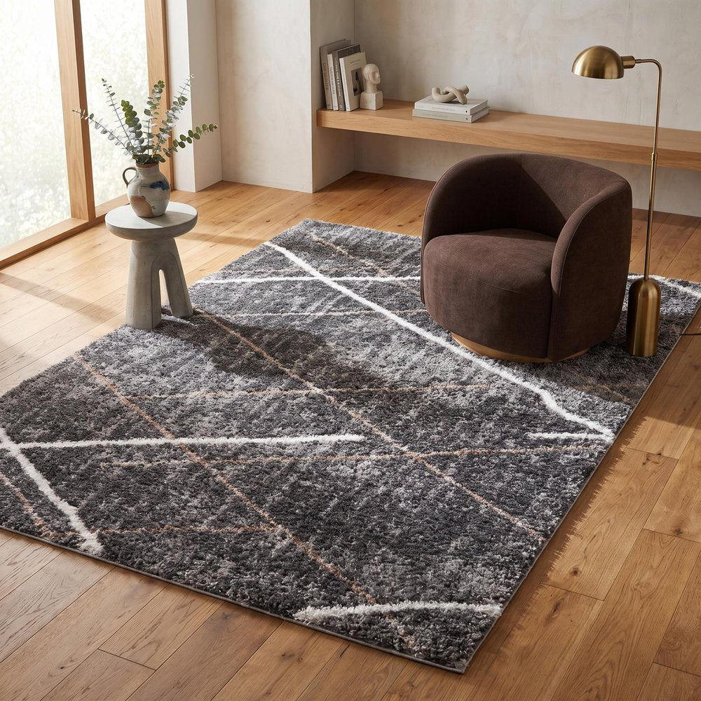 5' X 8' Gray Modern Distressed Lines Area Rug