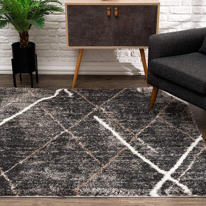5' X 8' Gray Modern Distressed Lines Area Rug