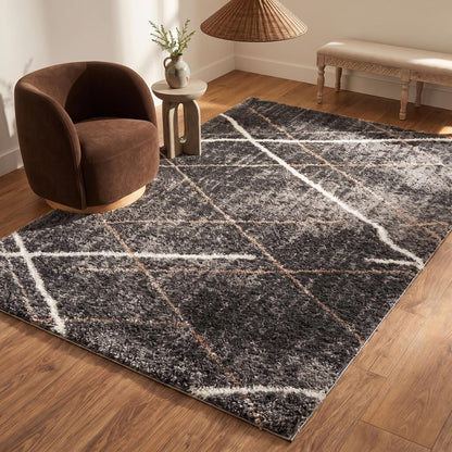 5' X 8' Gray Modern Distressed Lines Area Rug