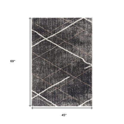 4' X 6' Gray Modern Distressed Lines Area Rug