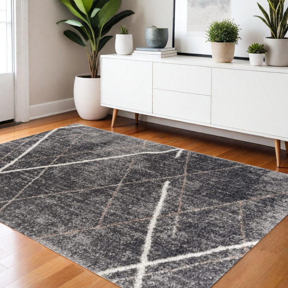 5' X 8' Gray Modern Distressed Lines Area Rug
