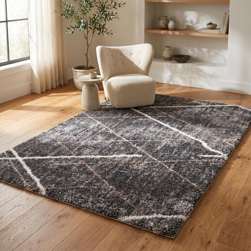 5' X 8' Gray Modern Distressed Lines Area Rug