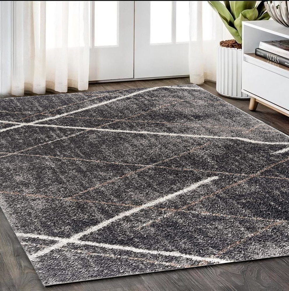 5' X 8' Gray Modern Distressed Lines Area Rug