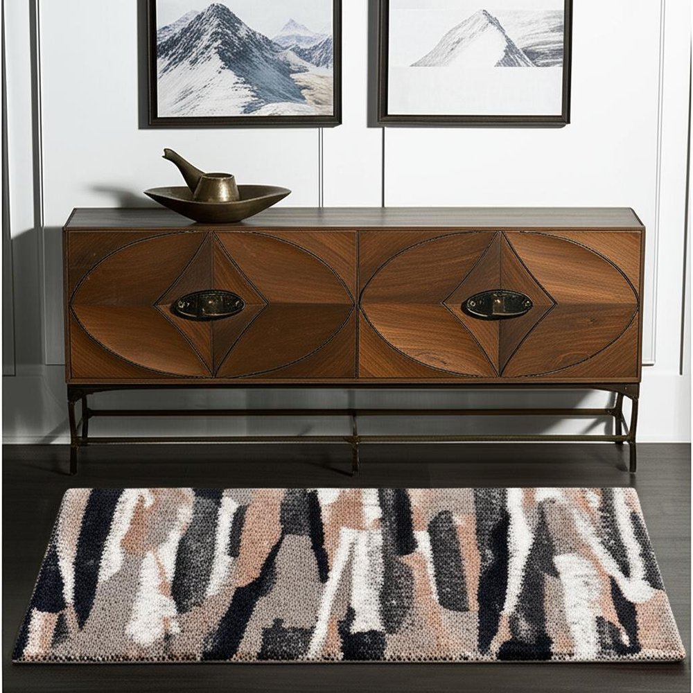 7' X 9' Gray And Black Strokes Area Rug