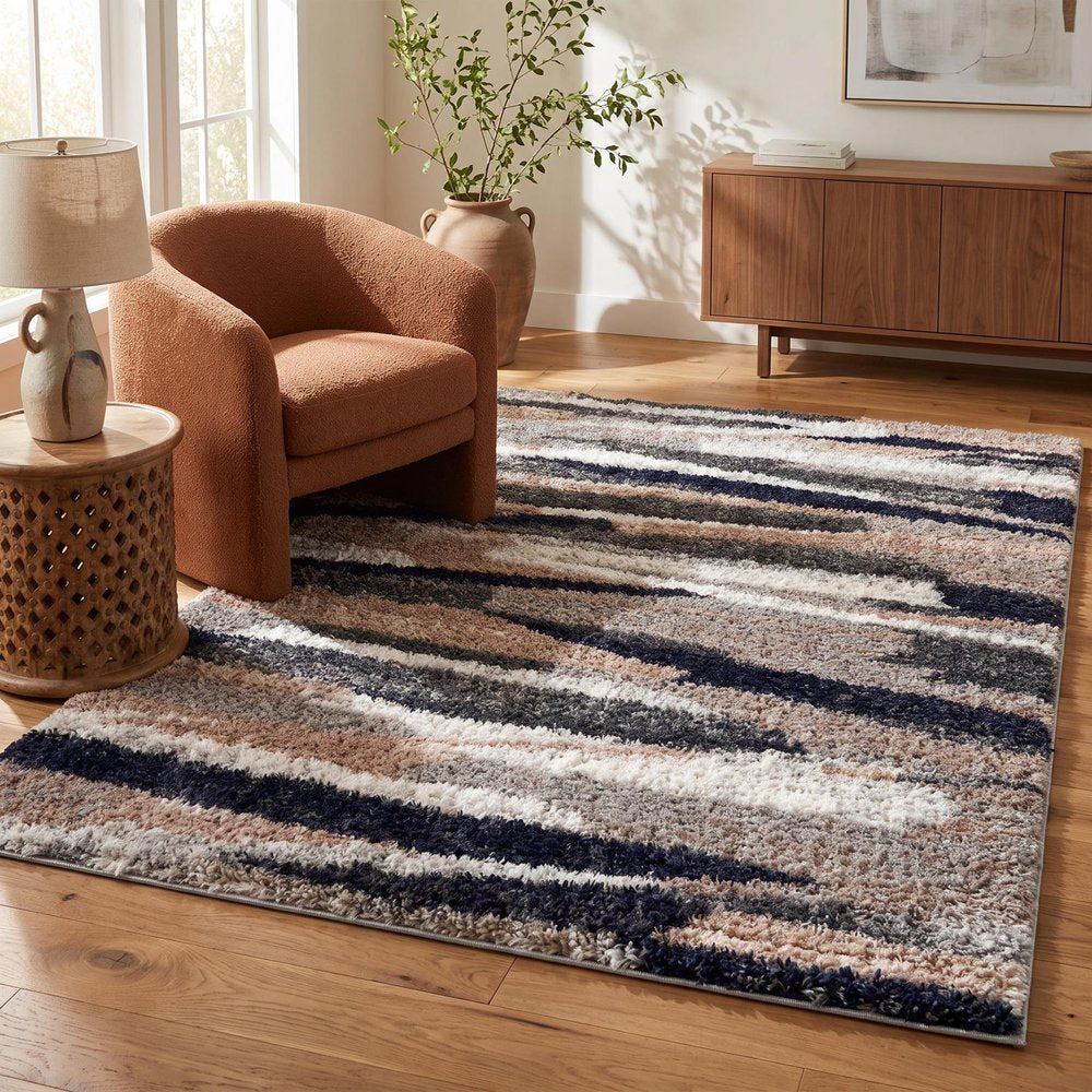 4' X 6' Gray And Black Strokes Area Rug