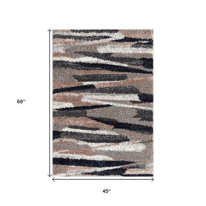 7' X 9' Gray And Black Strokes Area Rug