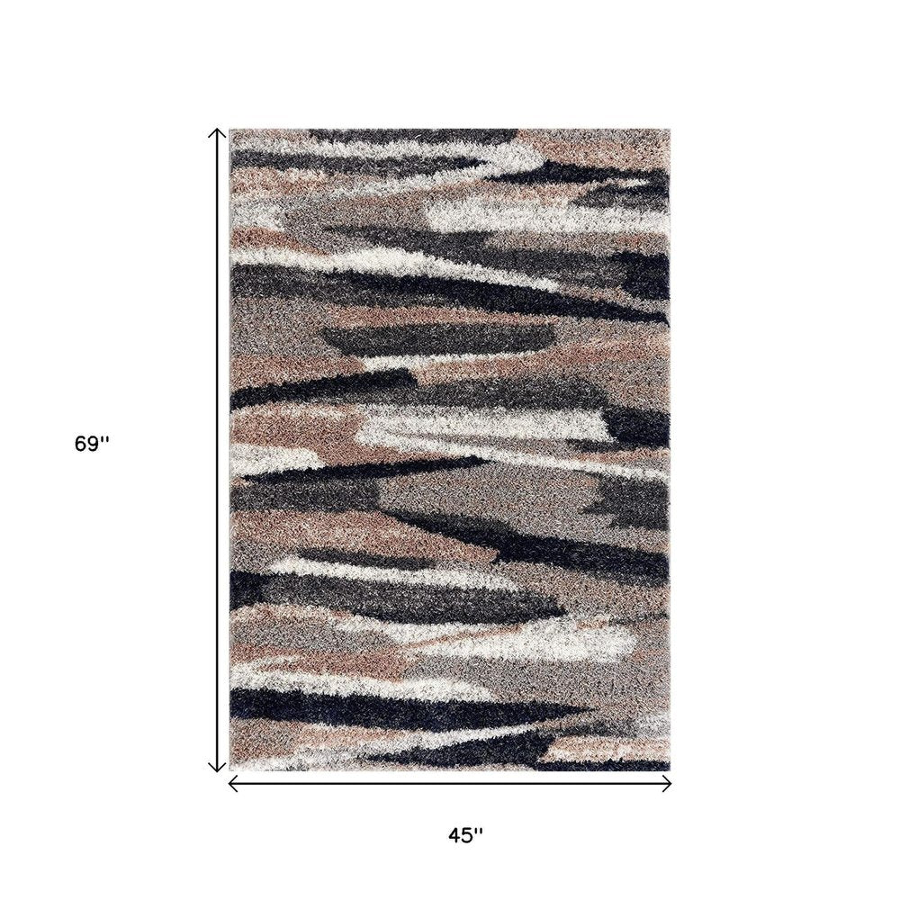 5' X 8' Gray And Black Strokes Area Rug