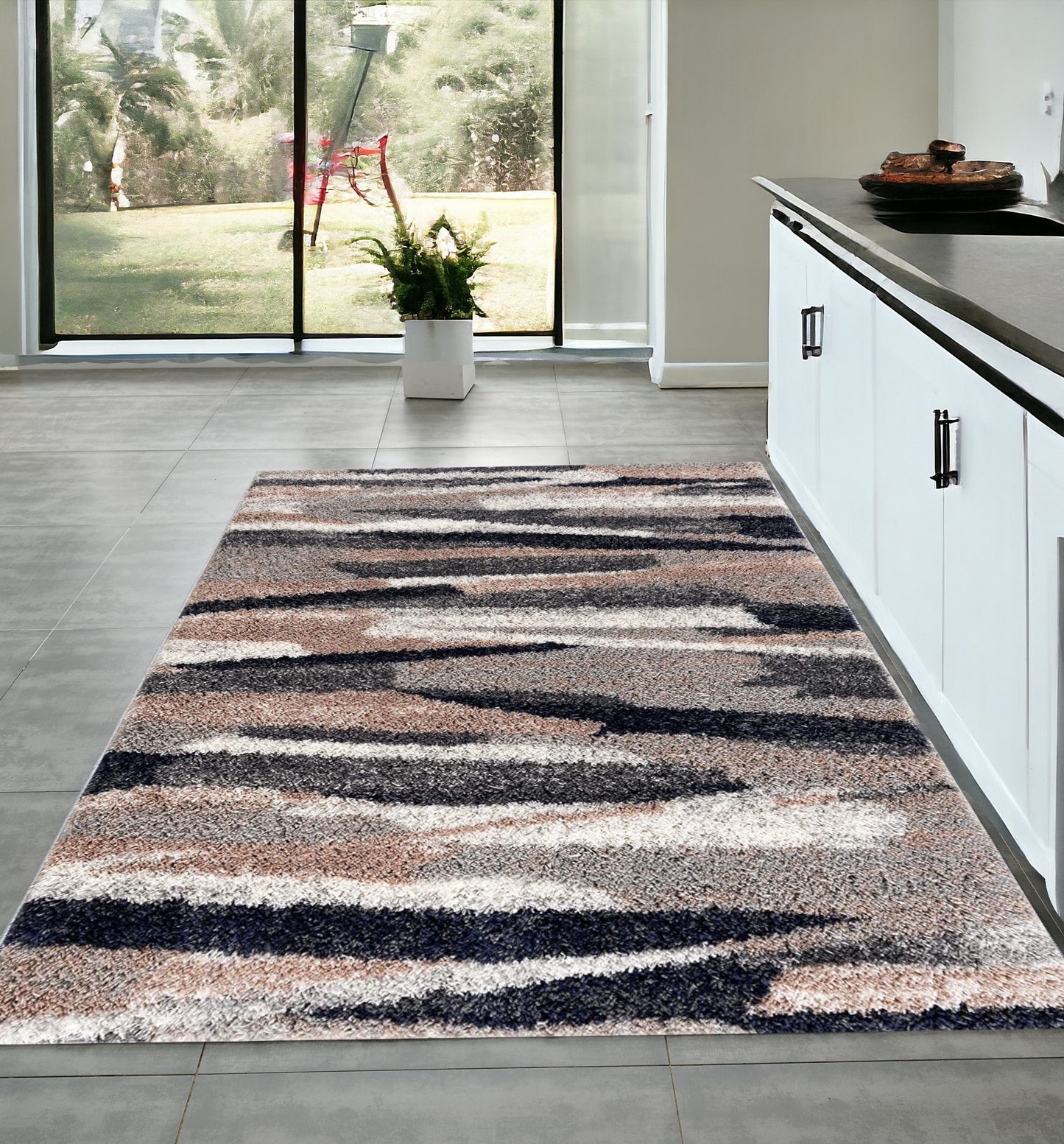 7' X 9' Gray And Black Strokes Area Rug