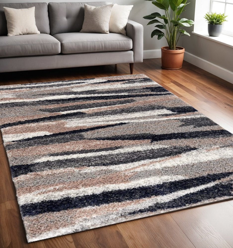 7' X 9' Gray And Black Strokes Area Rug
