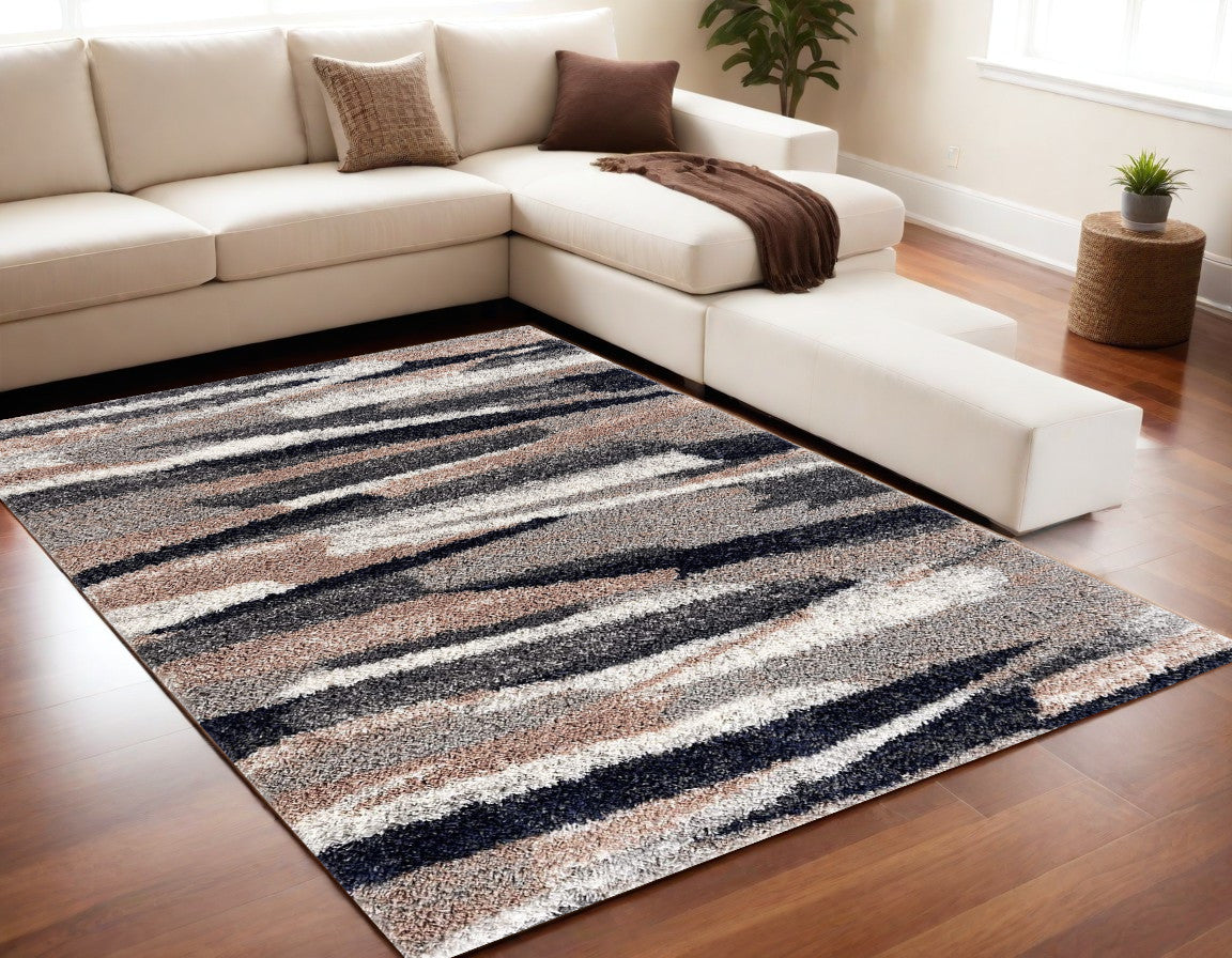 5' X 8' Gray And Black Strokes Area Rug