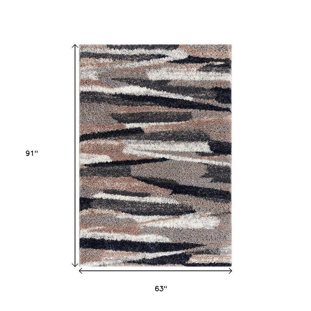 7' X 9' Gray And Black Strokes Area Rug