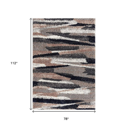 7' X 9' Gray And Black Strokes Area Rug